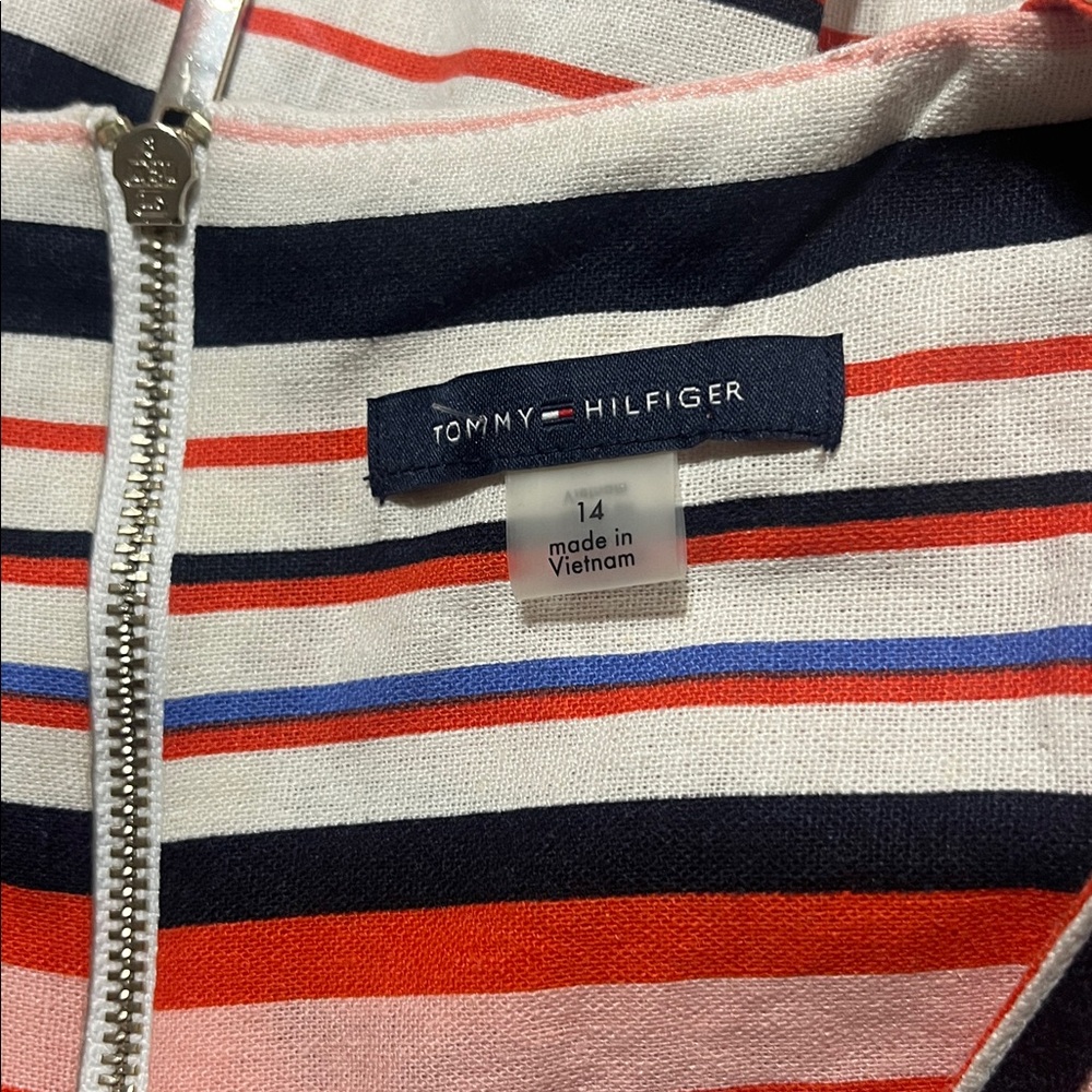 Tommy Hilfiger Dress Sz 14 Striped Halter Neck Americana Linen Blend - Picture 6 of 7